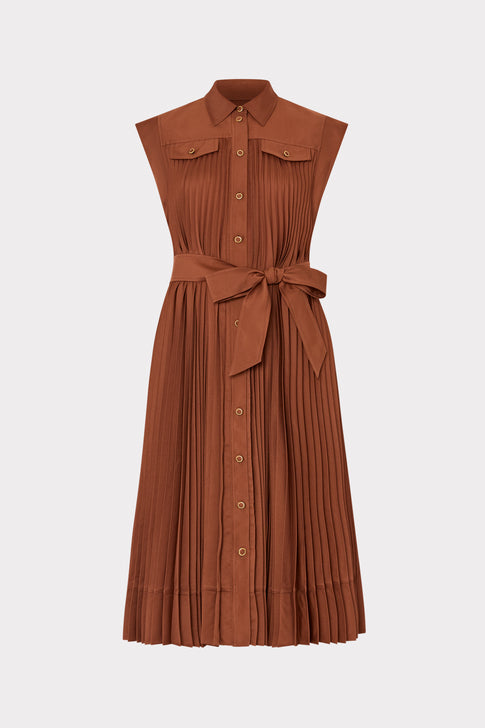 Johanna Pleated Twill Midi Dress Brown Image 1 of 5