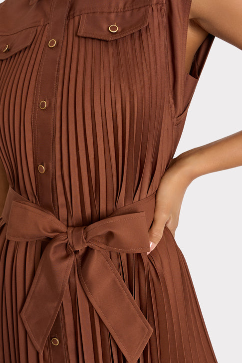 Johanna Pleated Twill Midi Dress Brown Image 4 of 5