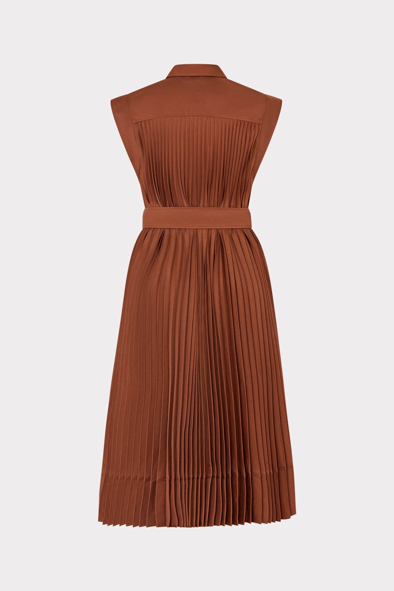 Johanna Pleated Twill Midi Dress in Brown