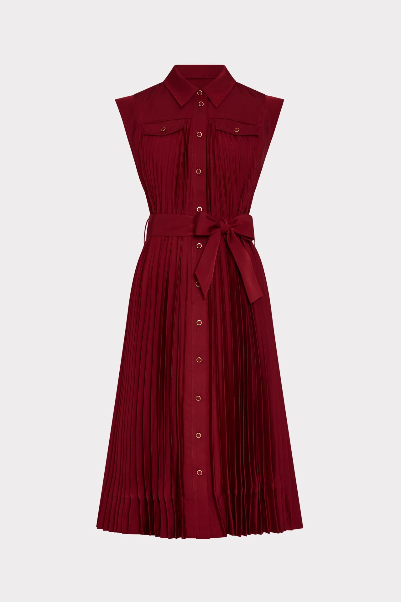 Johanna Pleated Twill Midi Dress Burgundy / 6