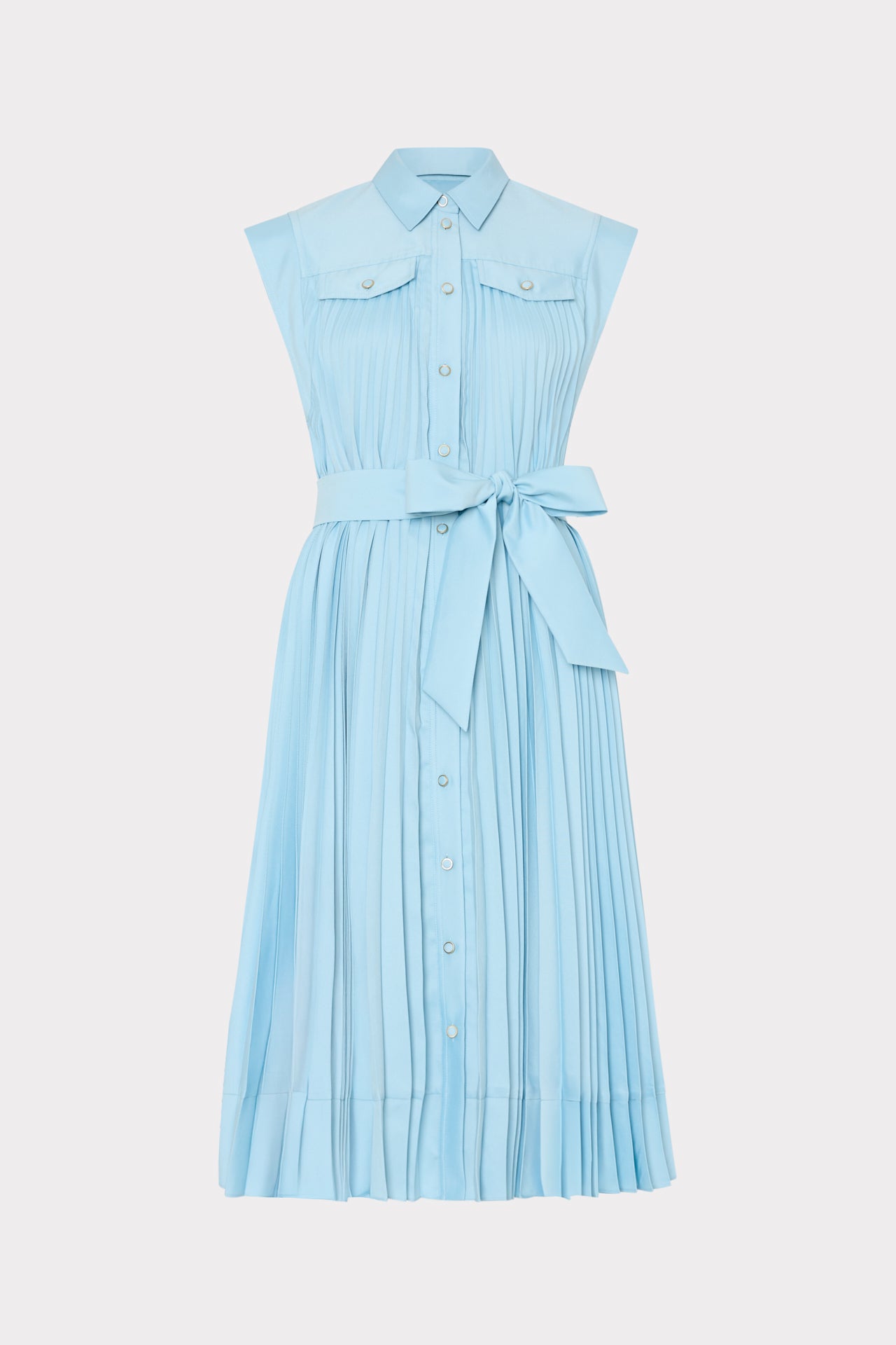Johanna Pleated Twill Midi Dress - Mineral Blue Johanna Pleated Twill Midi Dress - Mineral Blue