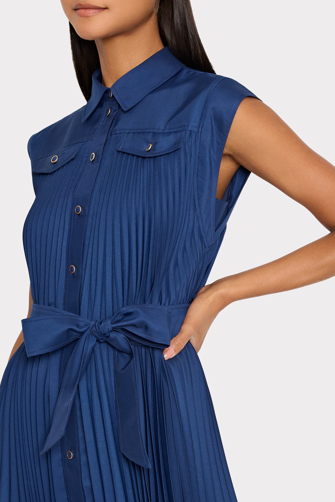 Milly Women's Johanna Pleated Twill Midi-Dress - Navy
