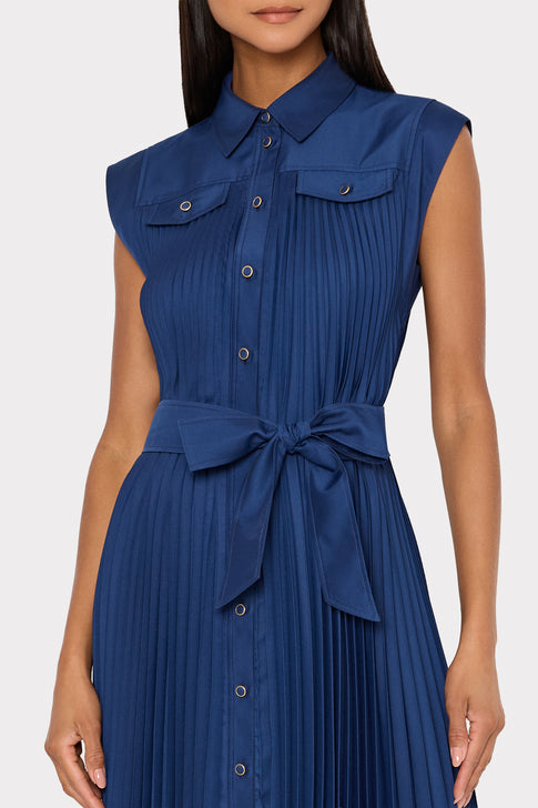 Johanna Pleated Twill Midi Dress Navy Image 4 of 5