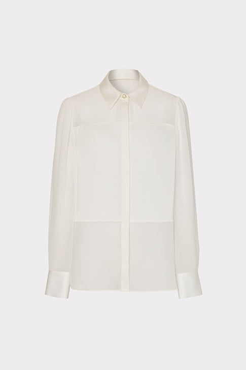 Andy Satin Combo Button Up Blouse White Image 1 of 4