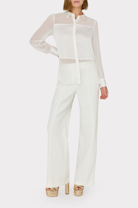Andy Satin Combo Button Up Blouse White Image 2 of 4