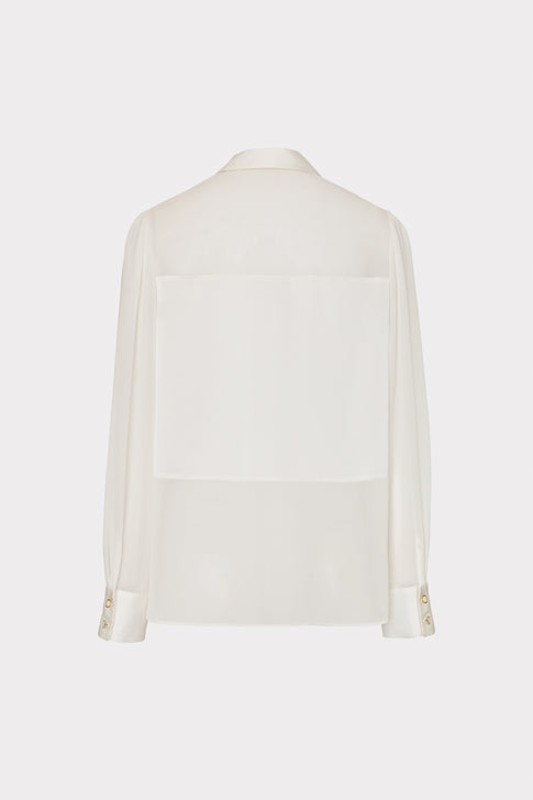 Andy Satin Combo Button Up Blouse White Image 4 of 4