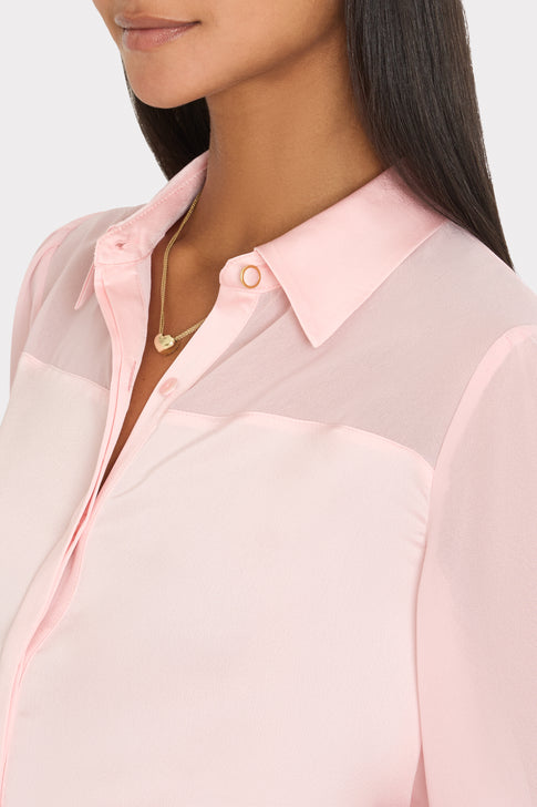 Andy Satin Combo Button Up Blouse Blush Image 3 of 5
