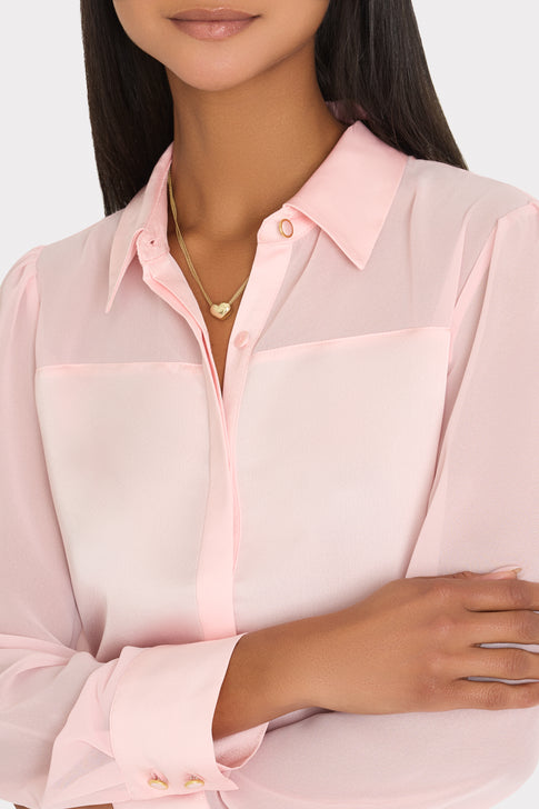 Andy Satin Combo Button Up Blouse Blush Image 4 of 5