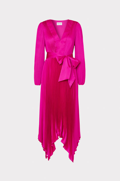 Liora Satin Pleated Dress Fuchsia Image 1 of 4