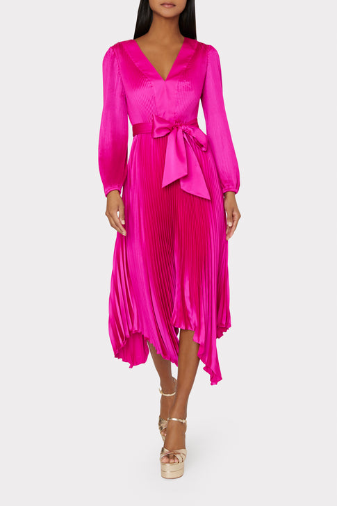 Liora Satin Pleated Dress Fuchsia Image 2 of 4