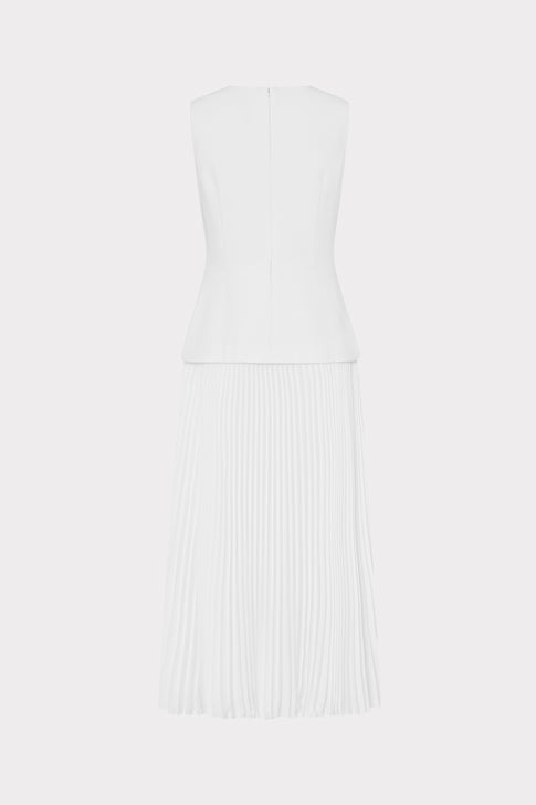 Ecru Cady Haddy Pleated Midi Dress - Back Flat Lay Designer View | MILLY