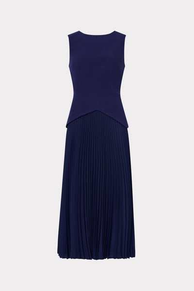 Haddy Pleated Midi Dress in Navy
