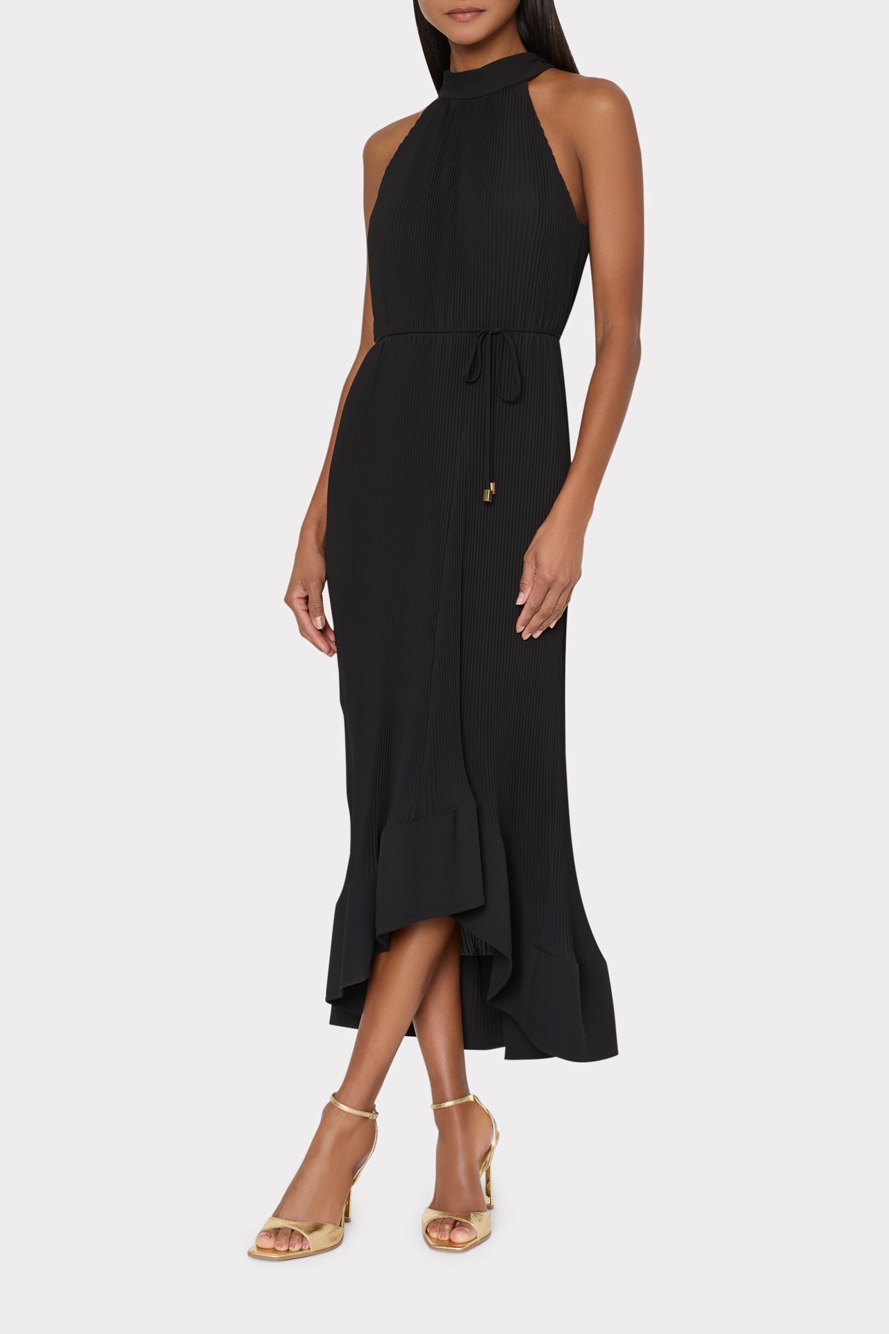 Nalani Pleated Midi Dress in Black | MILLY Nalani Pleated Midi Dress in Black | MILLY