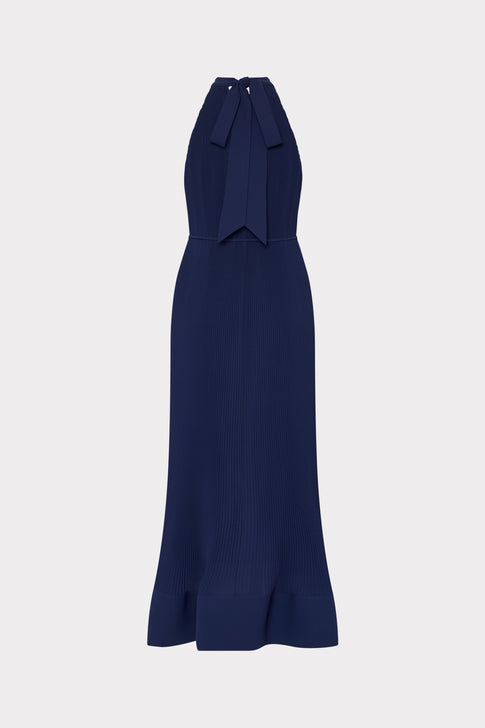 Navy Halter Neck Dress with Bow Detail - Back View | MILLY