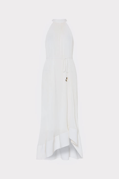 White Nalani Pleated Midi Dress - Front View | MILLY