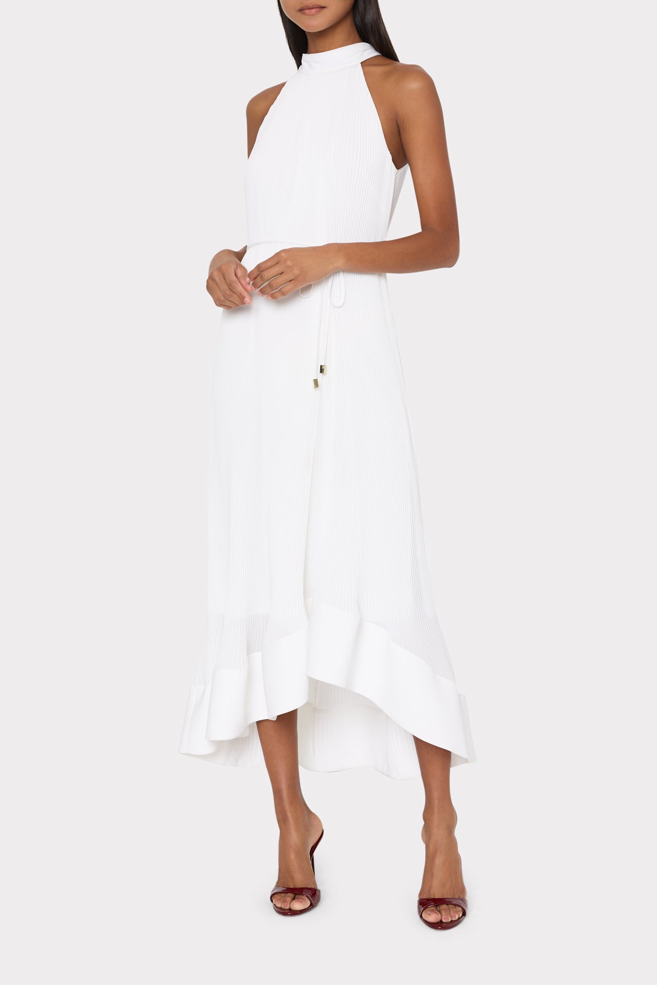 pleated midi dress white Milly Women's Nalani Pleated Midi Dress - White