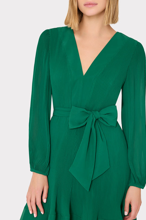 Liv Pleated Dress in Dark Forest | MILLY Liv Pleated Dress in Dark Forest | MILLY