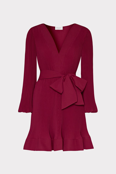 Liv Pleated Dress in Wine | MILLY