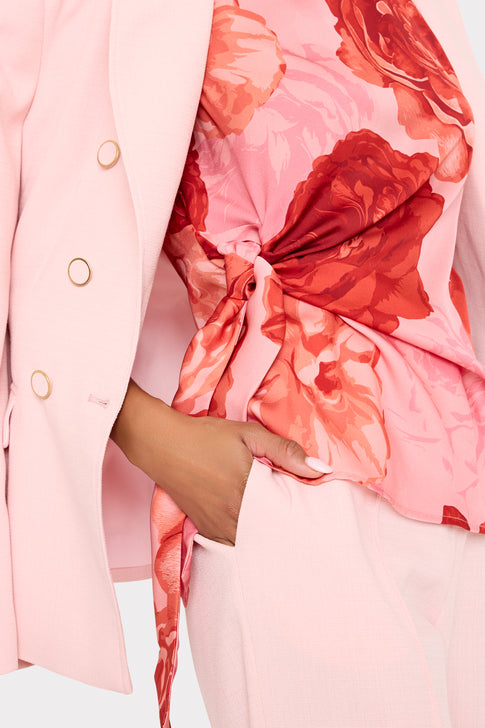 Designer Suit Styling Detail with Floral Print Top - Close-up | MILLY