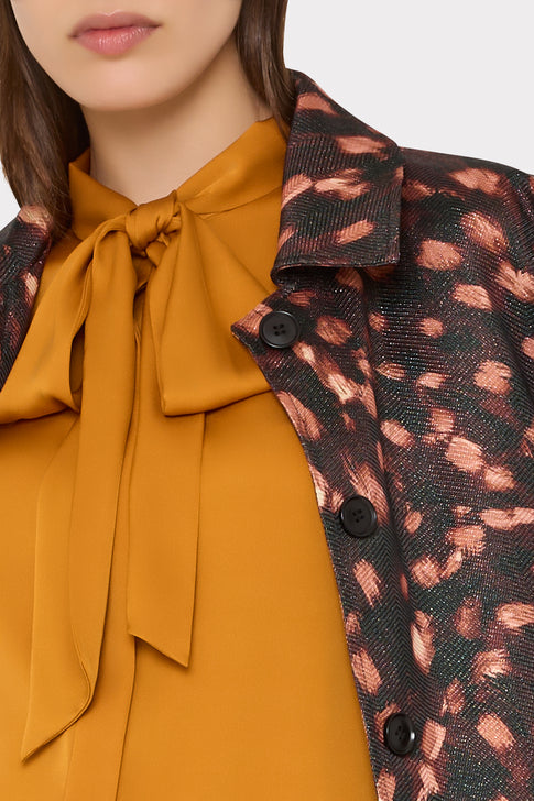 Mustard Silk Tie Neck Blouse - Bow Neck Detail Close-Up, Luxury Silk | MILLY