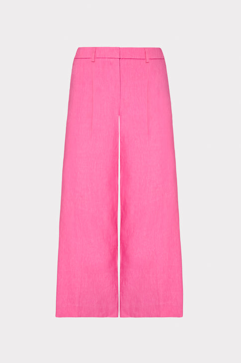 Cropped Solid Linen Pants Pink Image 1 of 4