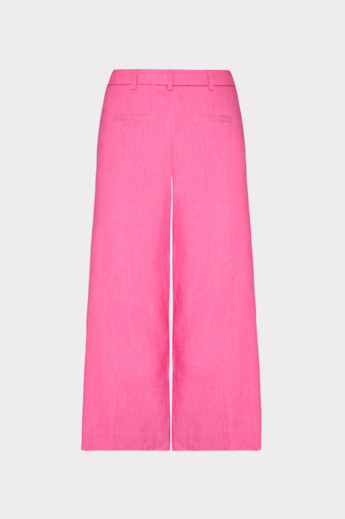 Cropped Solid Linen Pants Pink Image 4 of 4