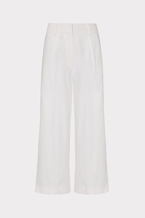 Cropped Solid Linen Pants White Image 1 of 4