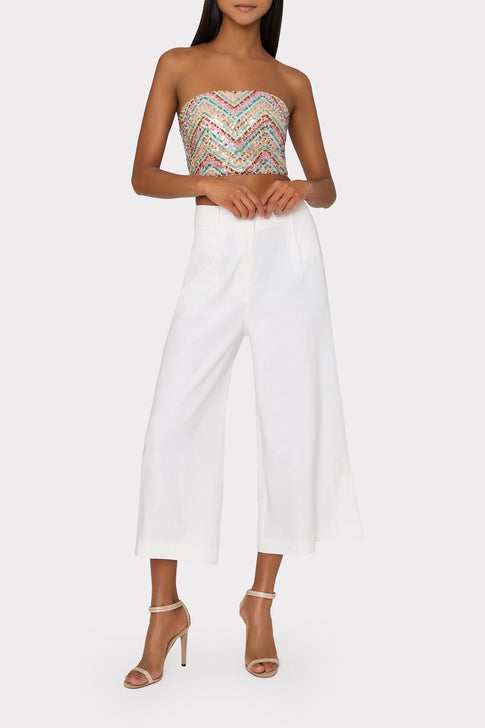 Cropped Solid Linen Pants White Image 2 of 4