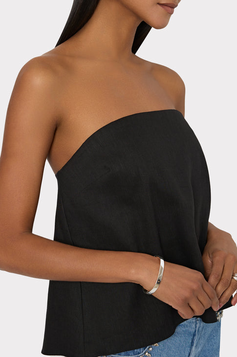 Solid Linen Strapless Top Black Image 3 of 4