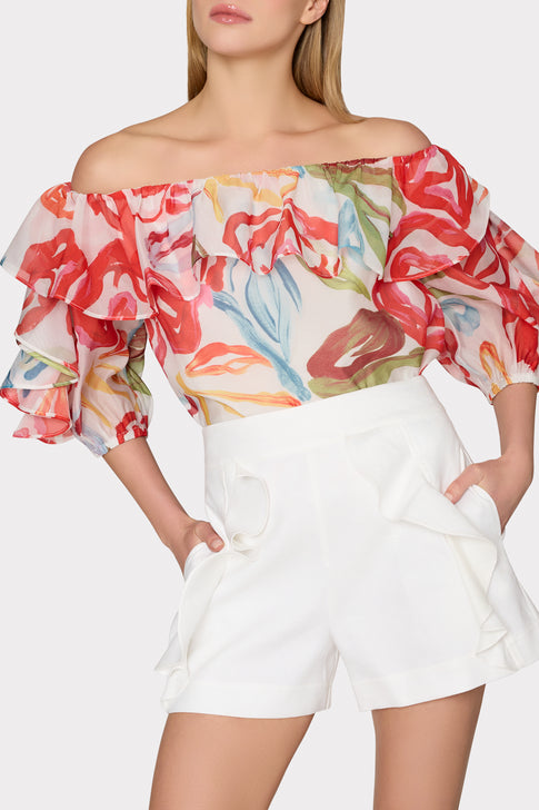 Linen Ruffle Short White Image 4 of 6