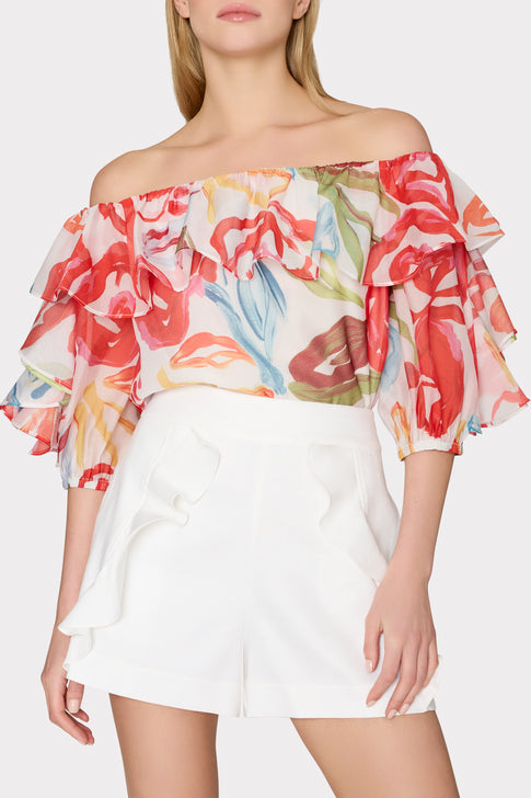 Linen Ruffle Short White Image 3 of 6