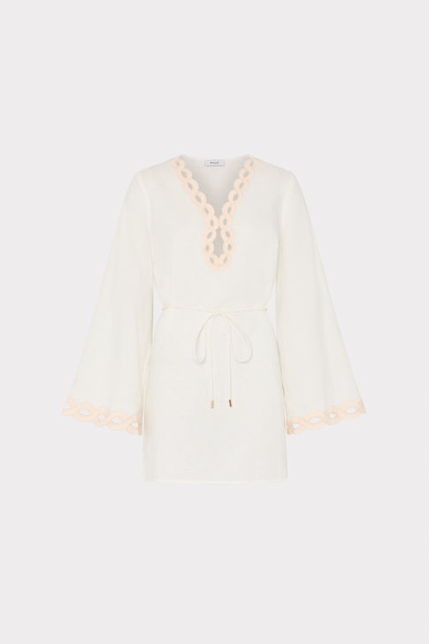 White Linen Chain Embroidery Cover-Up - Front View Flat Lay | MILLY