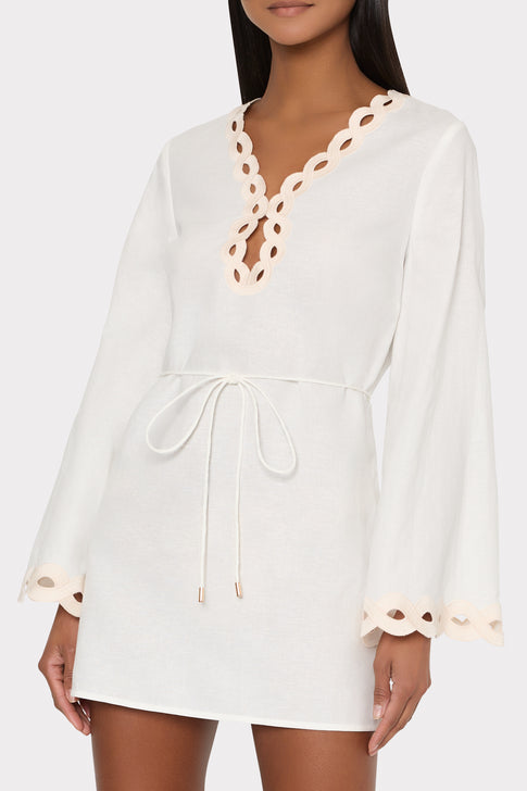 White Linen Cover-Up with Chain Embroidery - V-Neckline Detail | MILLY