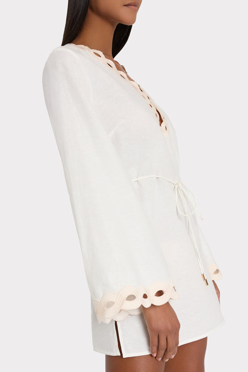 White Linen Chain Embroidery Cover-Up - Side Profile View | MILLY