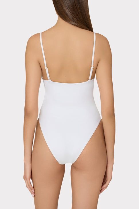 White Ringside One-Piece Swimsuit - On Model Back View | MILLY