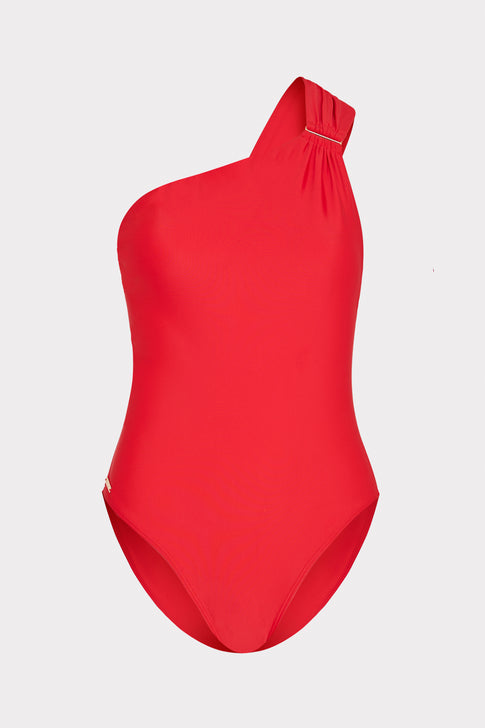 Solid Carvico Vita One Shoulder One Piece Red Image 1 of 5