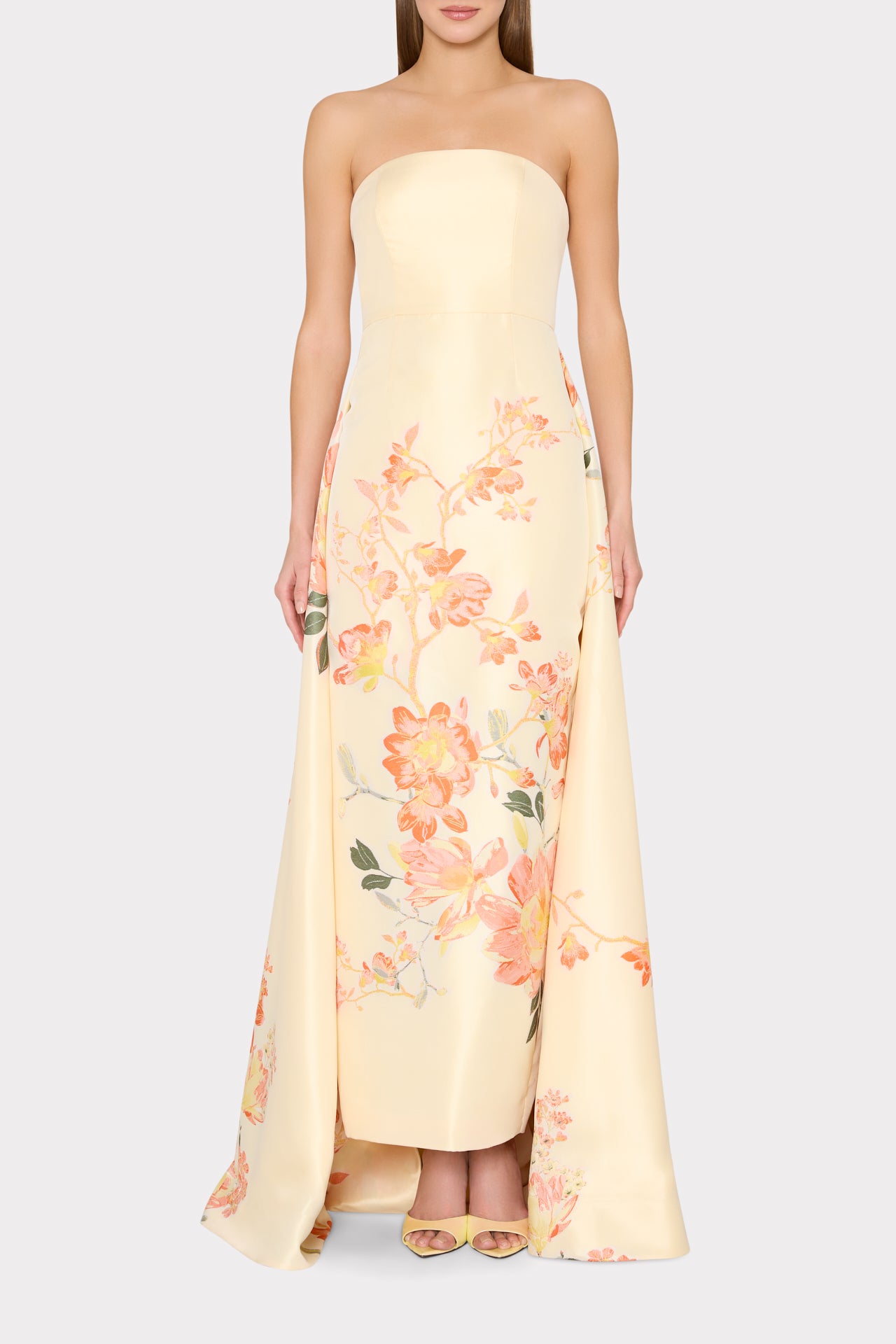Dorothy Printed Taffeta Dress in Yellow Multi | MILLY
