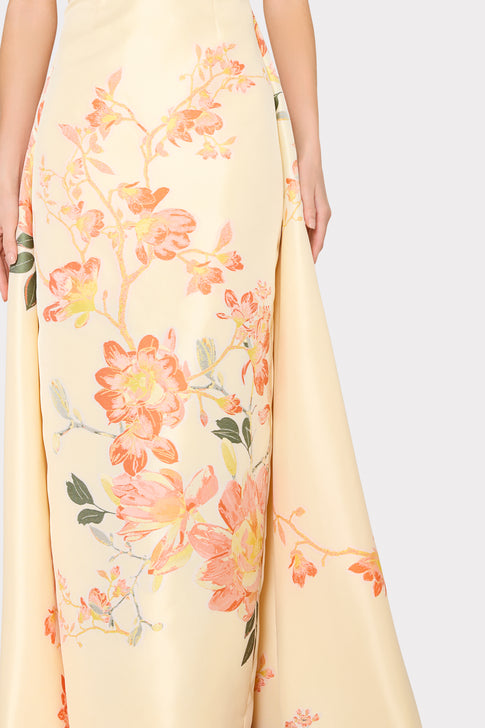 Dorothy Dress Yellow Taffeta with Pink Flowers - Floral Print Detail | MILLY
