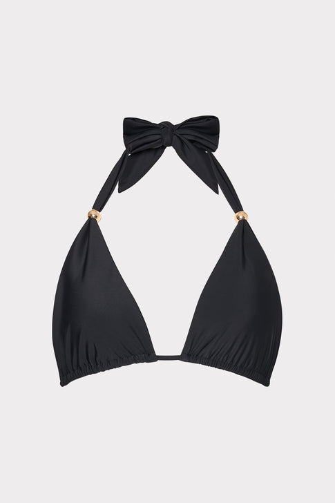 Bardot Beaded Halter Bikini Top Black Image 1 of 4