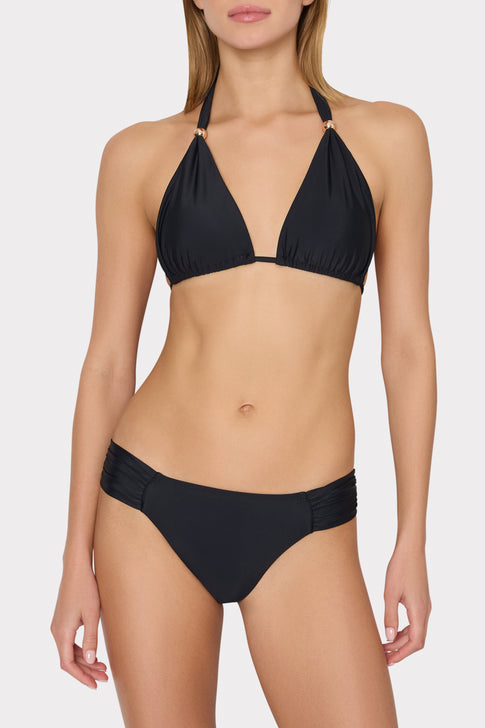 Bardot Beaded Halter Bikini Top Black Image 2 of 4