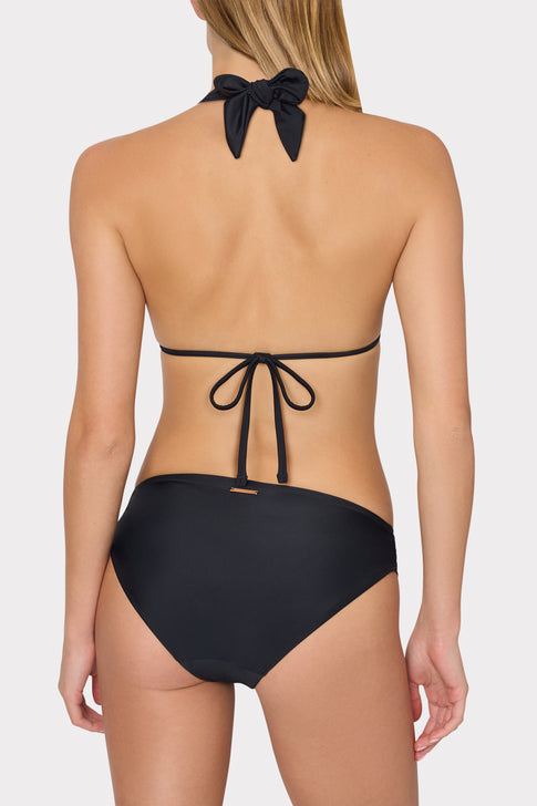Bardot Beaded Halter Bikini Top Black Image 3 of 4
