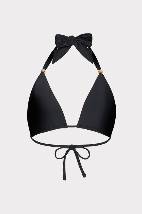 Bardot Beaded Halter Bikini Top Black Image 4 of 4