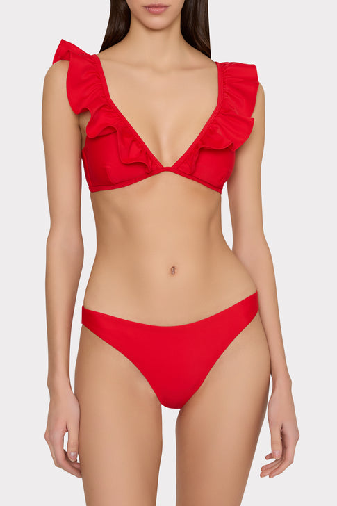 Ruffle Bikini Top in Red MILLY - Main Image