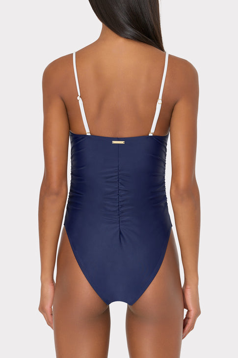 Color Block Ruched One Piece Navy/White Image 4 of 7