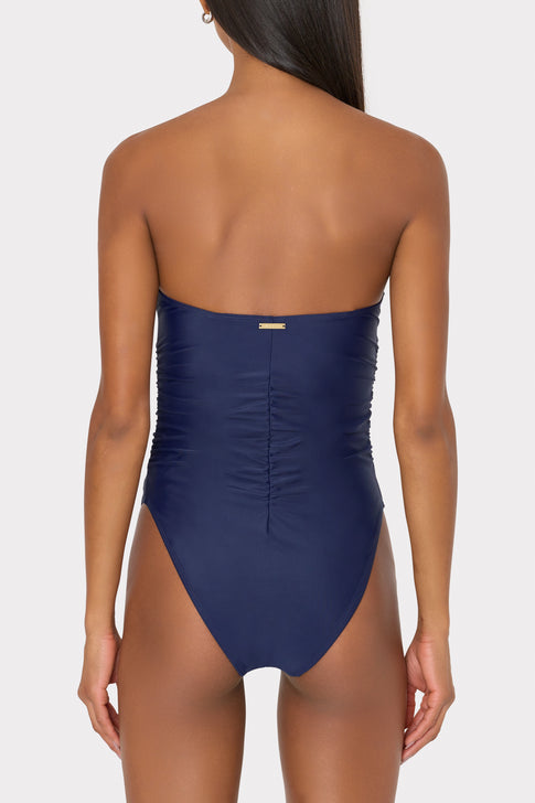 Color Block Ruched One Piece Navy/White Image 6 of 7