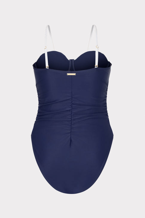 Color Block Ruched One Piece Navy/White Image 7 of 7