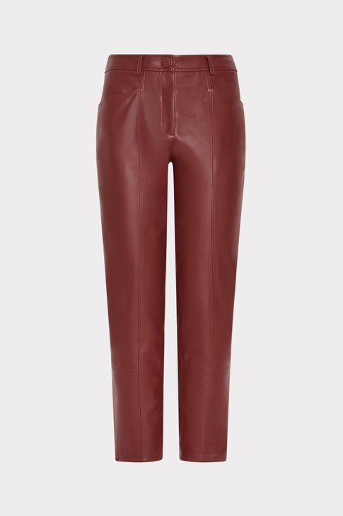 Burgundy Vegan Leather Trouser - Front Flat View | MILLY
