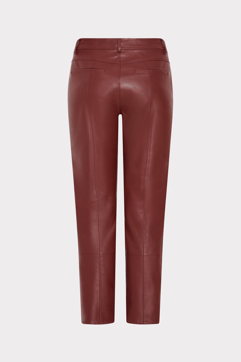 Burgundy Vegan Leather Trouser - Back View, Slim Leg Silhouette | MILLY