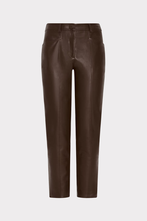 Dark Brown Vegan Leather Trouser - Front View, Sleek Straight-Leg Silhouette | MILLY