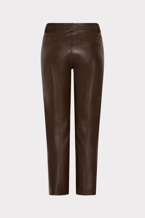 Dark Brown Vegan Leather Trouser - Back View, Slim Tailored Fit with Seam Detail | MILLY